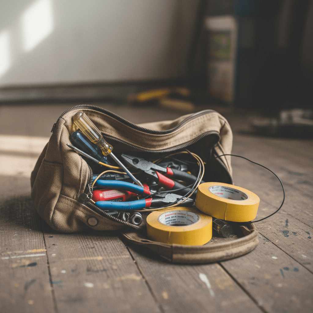 Werkzeugtasche eines Elektrikers im Einsatz